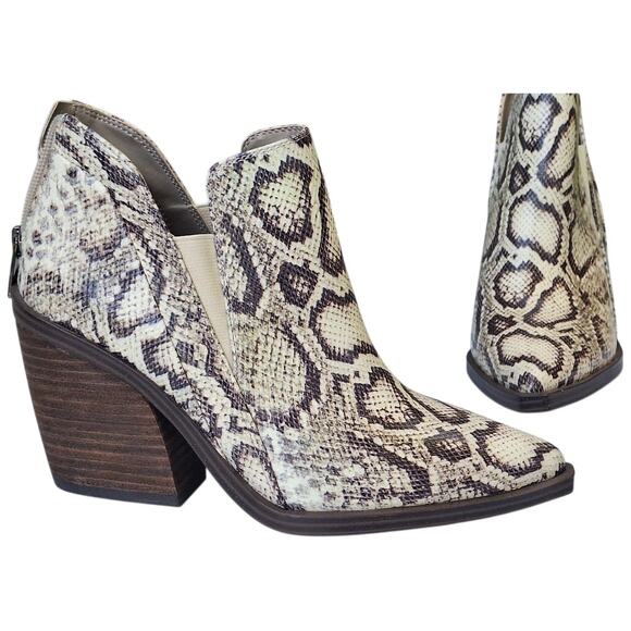 VINCE CAMUTO Gradina Snakeskin Leather Block Heel  Bootie Ankle Boot 7.5 Fall - Picture 1 of 11